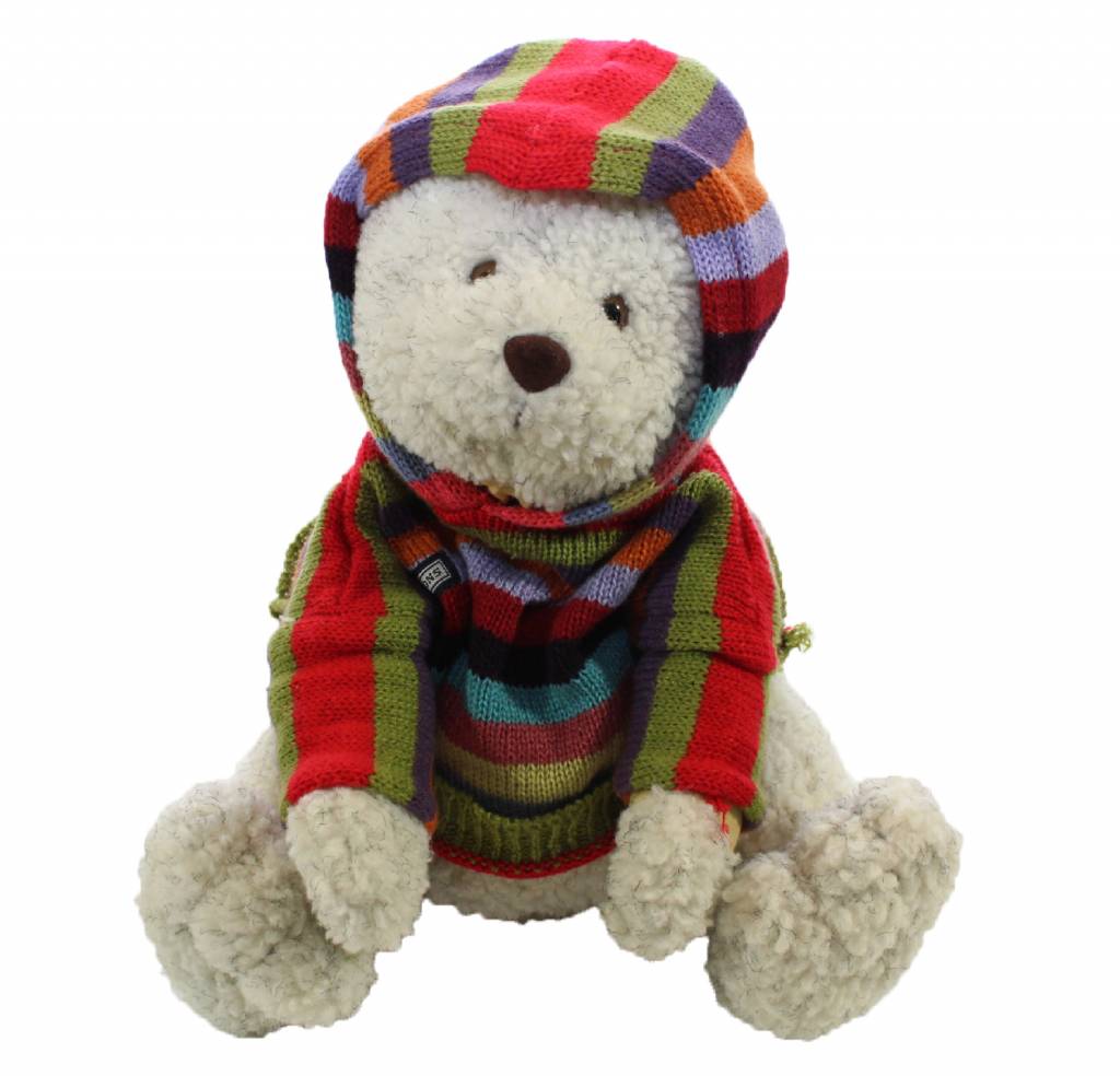 Rugzakje Beer wit met kap Multy color