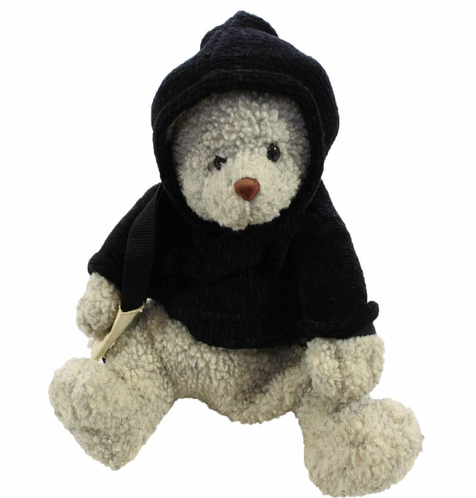 Rugzakje Beer Wit met kap Zwart jasje Rugzakje Beer Wit met kap Zwart jasje