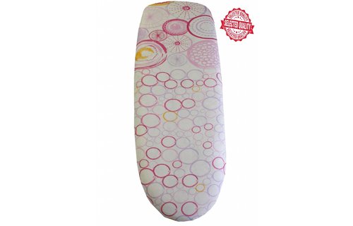 Strijkplankovertrek 140 X 50 cm. ecru / roos,mauve ring