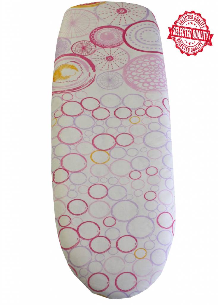 Strijkplankovertrek 140 X 50 cm. ecru / roos,mauve ring