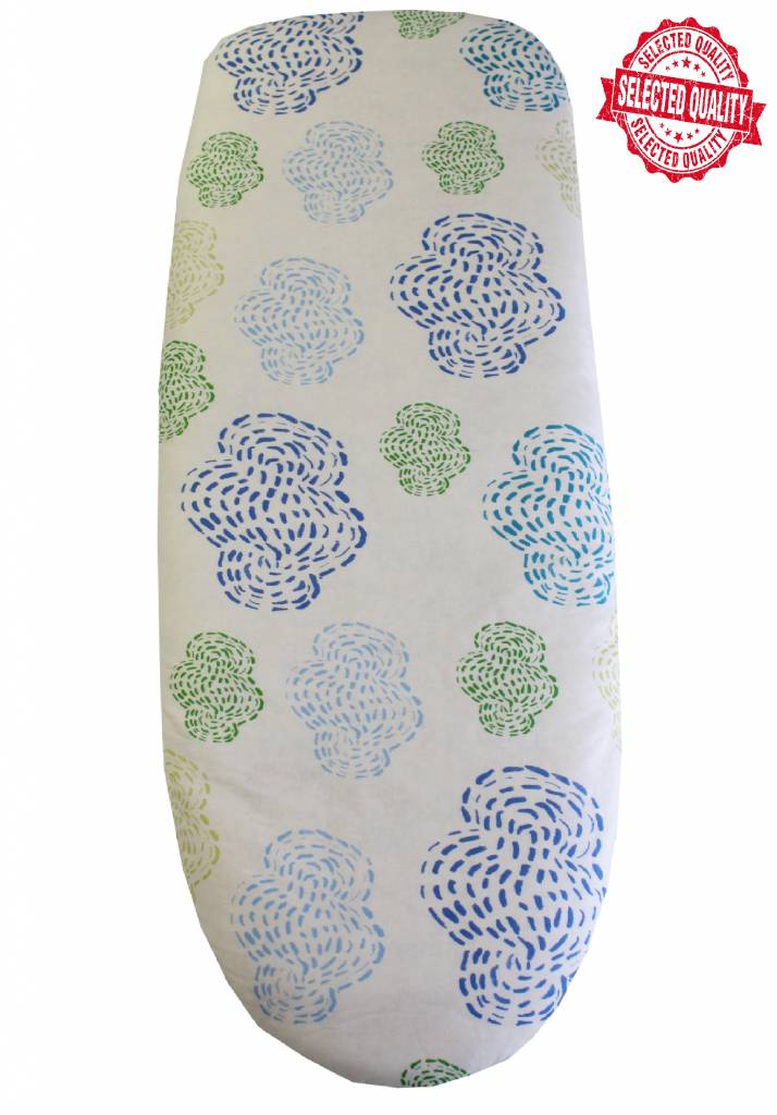 Strijkplankovertrek 140 X. 50 cm. ecru / blauw,groen des.