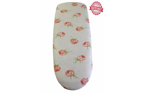 Strijkplankovertrek 140 X. 50 cm. Wit / rode roos