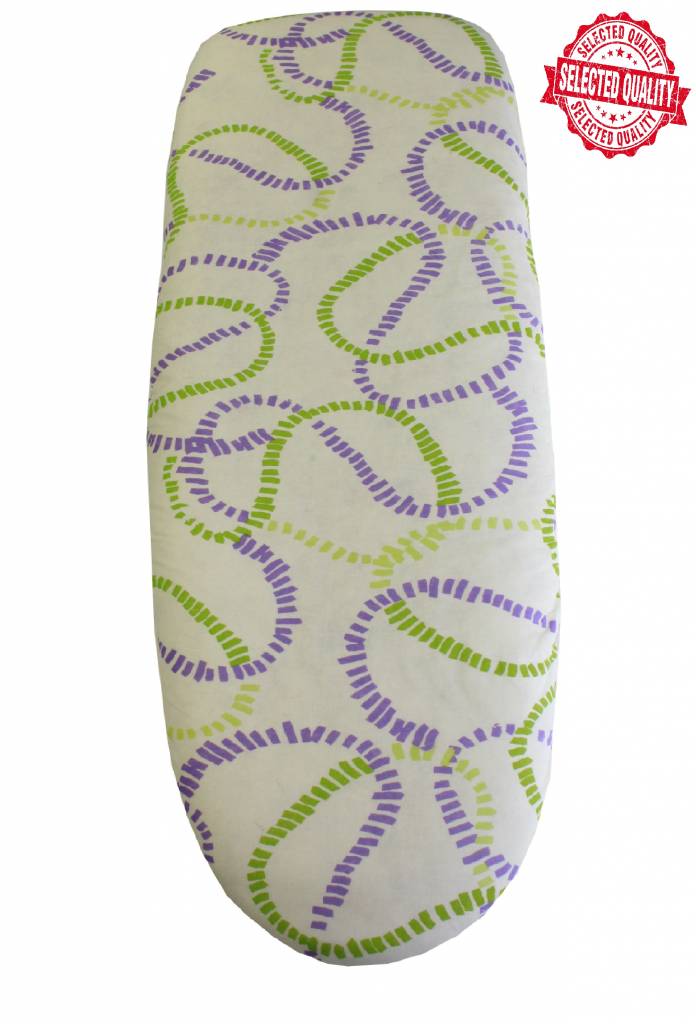 Strijkplankovertrek 140 X. 50 cm. ecru / mauve , groen slingers