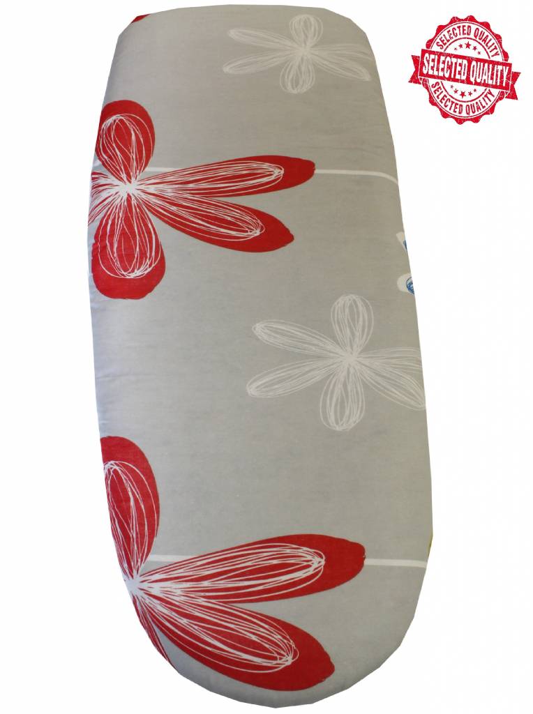 Strijkplankovertrek 150 X 60 cm. Licht grijs / rood blad