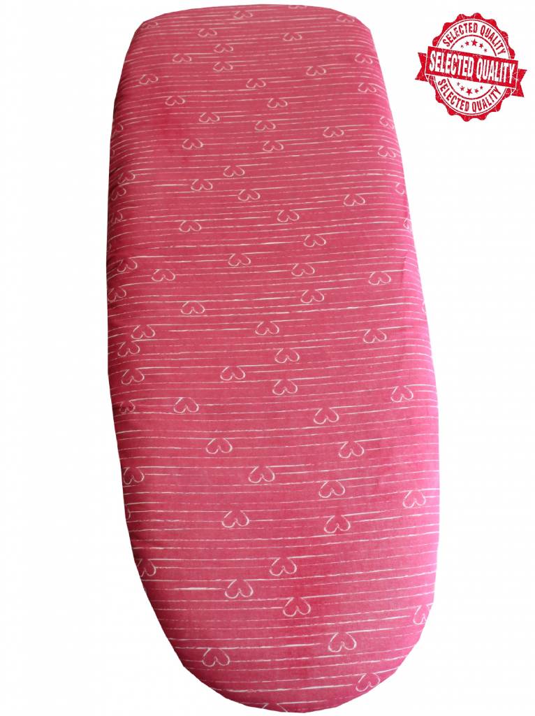 Strijkplankovertrek 150 X 60 cm. bor. Rood / witte hartjes