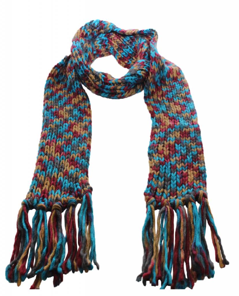 Sjaal gebreid Multy color Blauw / Bordeaux / Oker