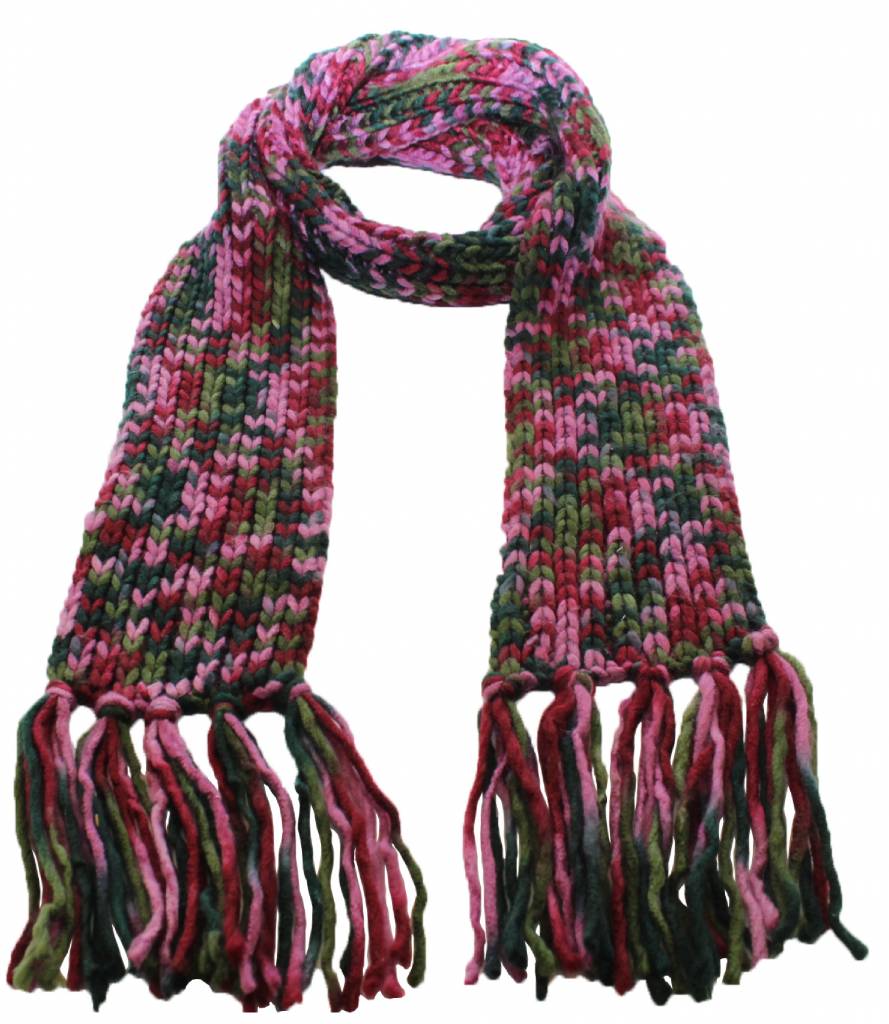 Sjaal gebreid Multy color Roos / Groen / Kakie
