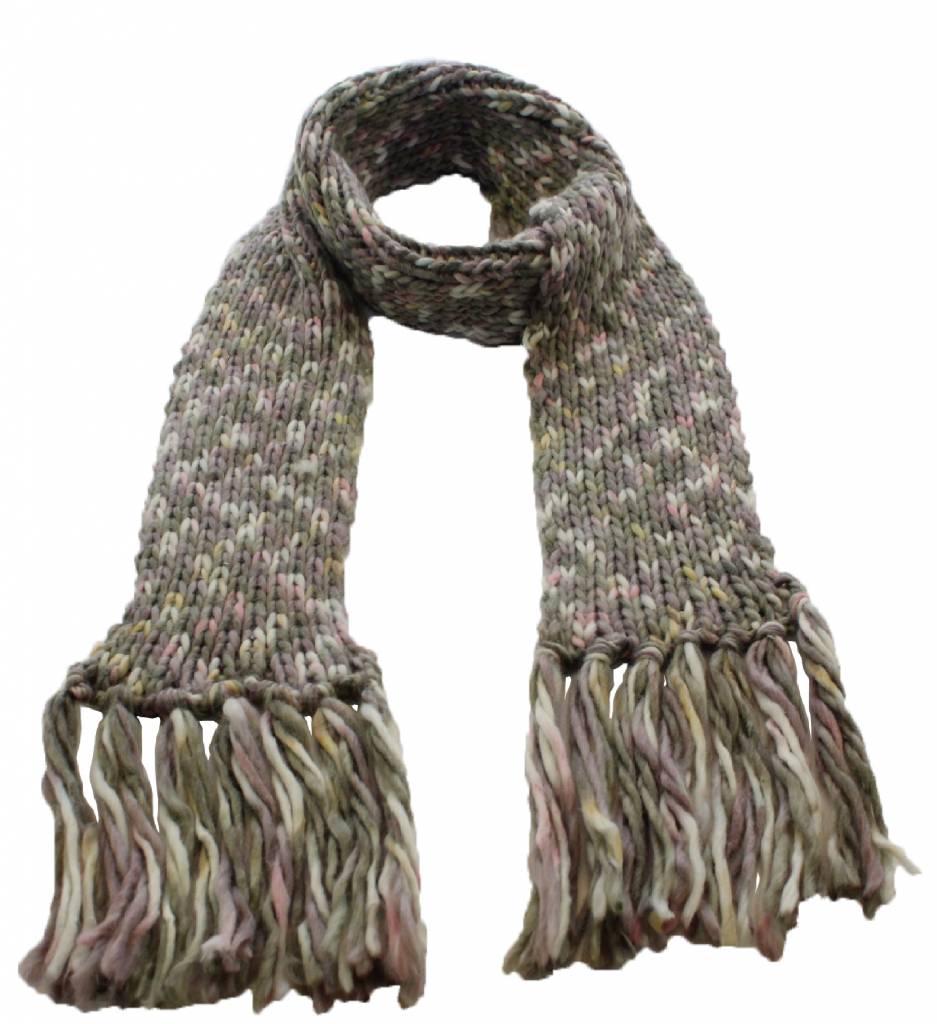 Sjaal gebreid Multy color l.Groen / l.Roos / Wit