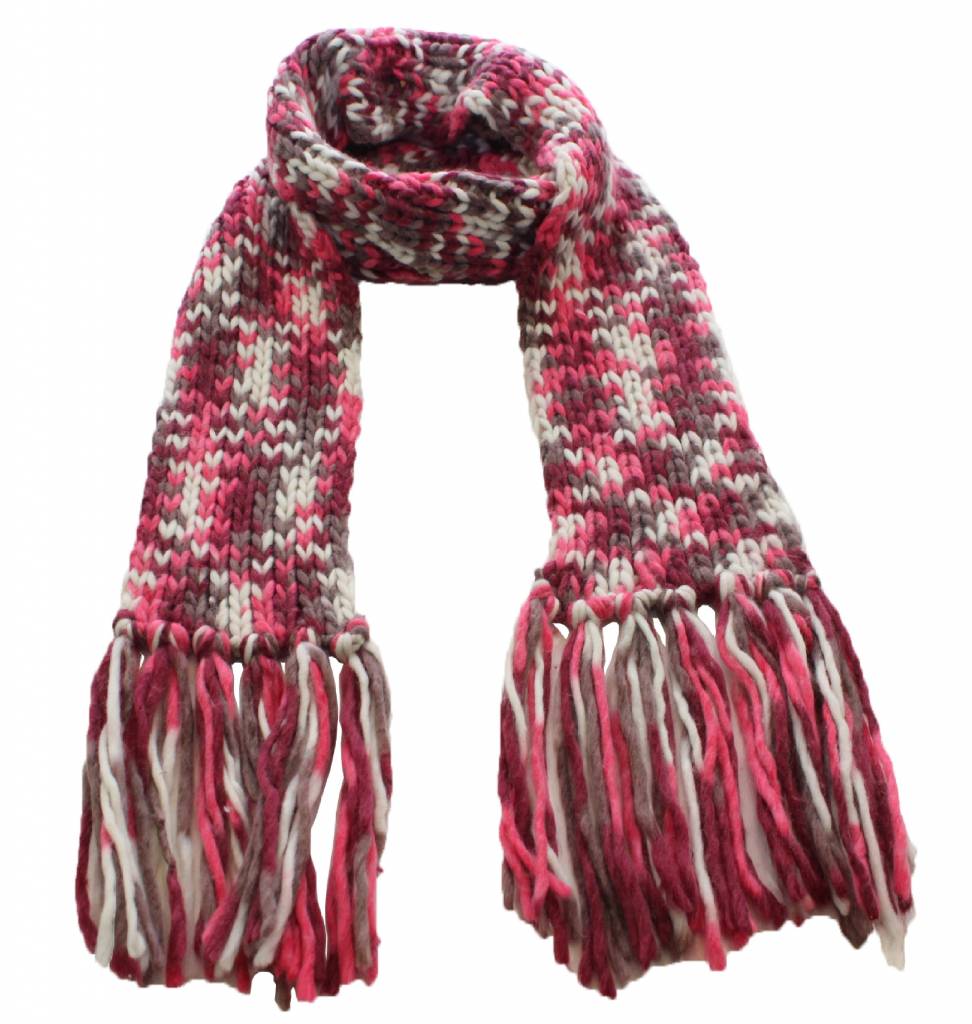 Sjaal gebreid Multy color l. Roos / Wit / Bruin
