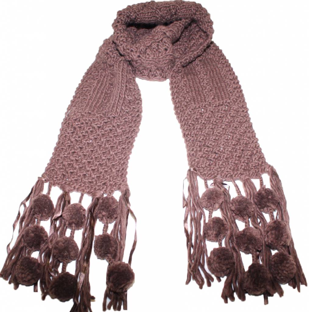 Sjaal gebreid Pompons Bruin