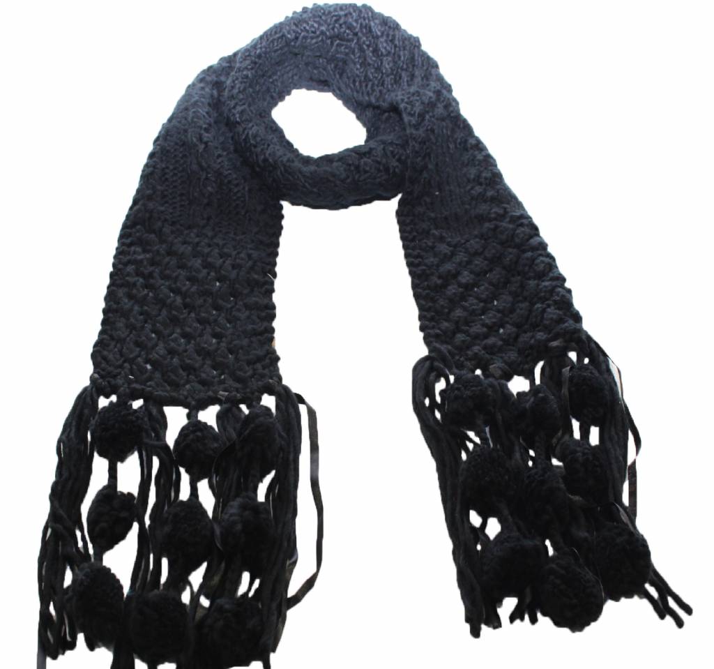 Sjaal gebreid Pompons Zwart Sjaal gebreid Pompons Zwart