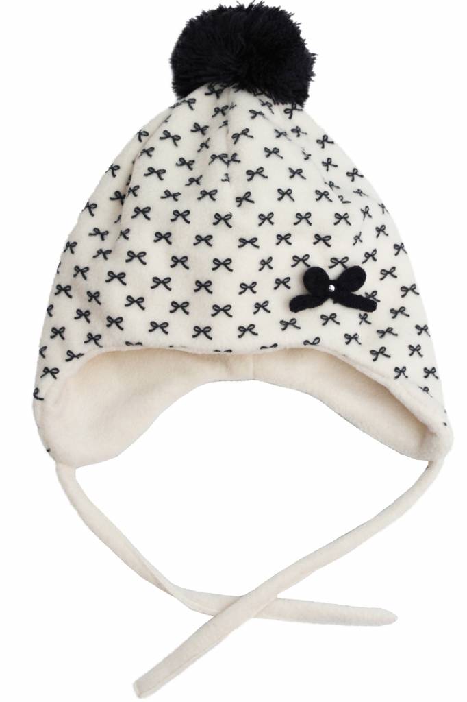 Baby- Kindermuts met sjaal ecru - Strikmotief