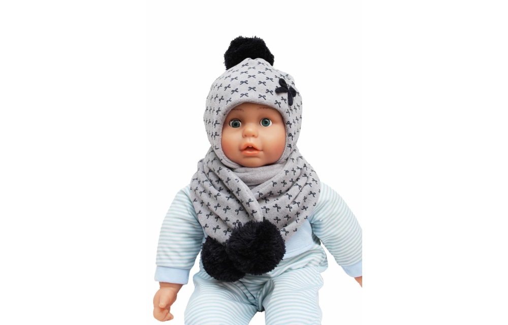 afgunst nieuwigheid Kalmte Baby- Kindermuts met sjaal grijs - Strikmotief | Megatip.be