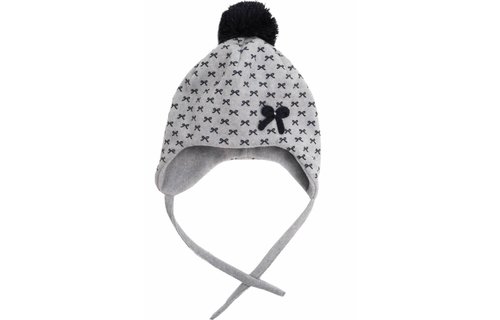 Baby- Kindermuts met sjaal grijs  - Strikmotief