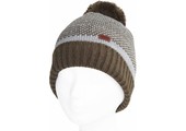 Gebreide kindermuts kaki/grijs pompon