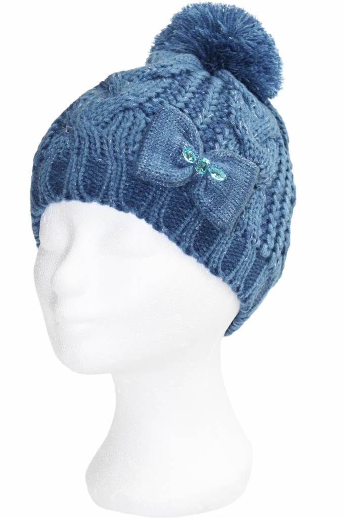 Meisjes Muts met strik Lurex - Blue Meisjes Muts met strik Lurex - Blue