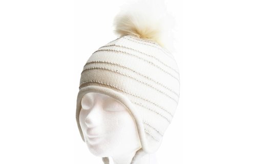 Lapland Baby- Meisjesmuts pompon  "Ecru"
