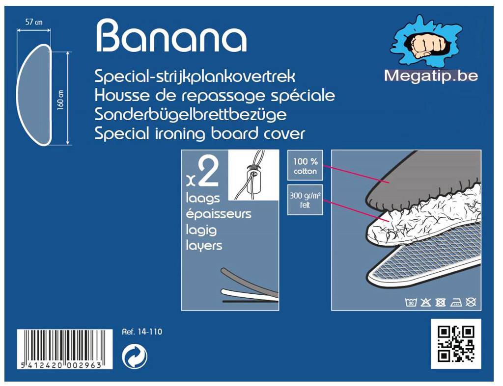 Strijkplankovertrek Banaan "Classic beige" met moltonlaag Strijkplankovertrek Banaan "Classic beige" met moltonlaag