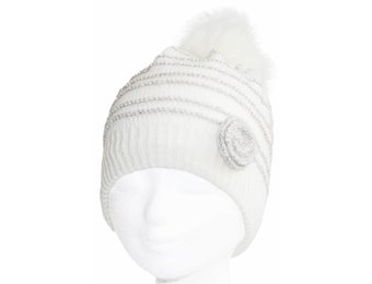 Baby- meisjes muts Pompon & Flower "Ecru"