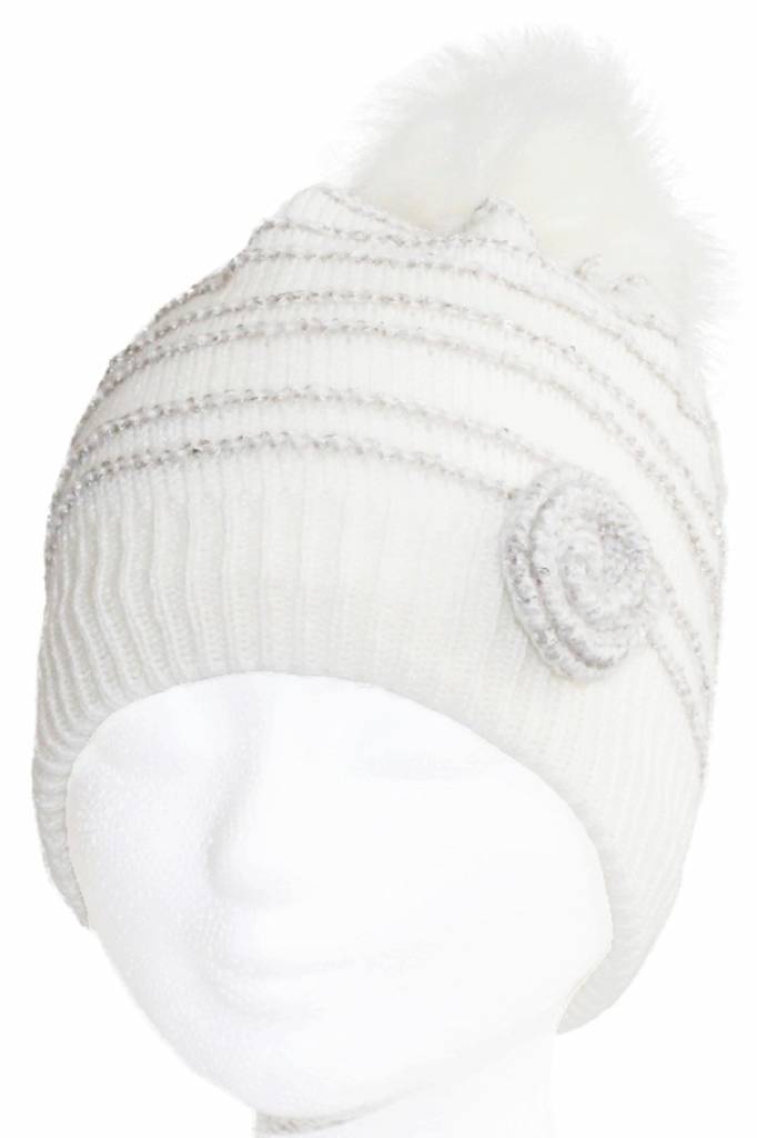 Baby- meisjes muts Pompon & Flower   "Ecru"