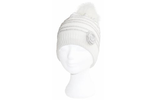 Baby- meisjes muts Pompon & Flower   "Ecru"