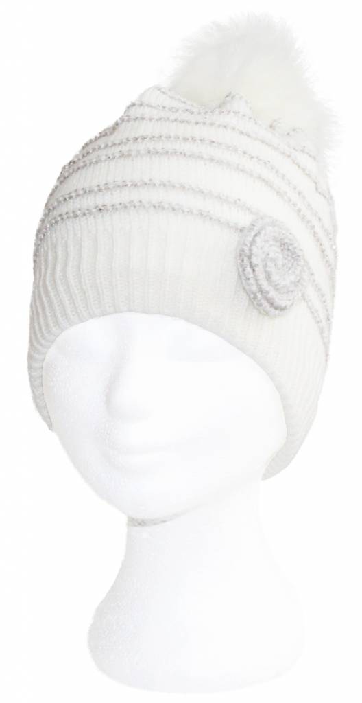 Baby- meisjes muts Pompon & Flower "Ecru" Baby- meisjes muts Pompon & Flower "Ecru"