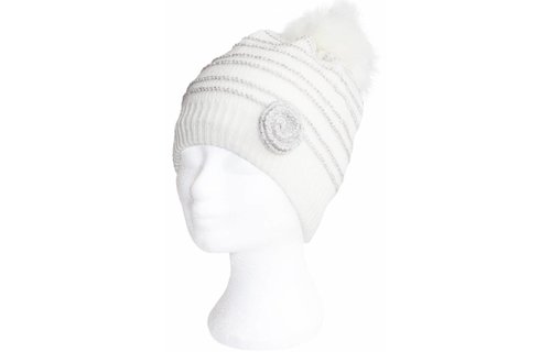 Baby- meisjes muts Pompon & Flower   "Ecru"