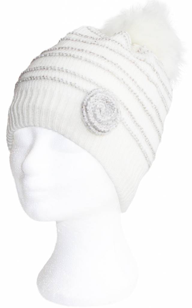 Baby- meisjes muts Pompon & Flower "Ecru" Baby- meisjes muts Pompon & Flower "Ecru"