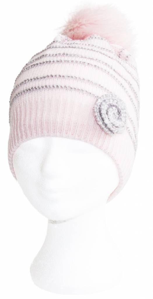 Baby- meisjes muts Pompon & Flower   "Pink" Baby- meisjes muts Pompon & Flower   "Pink"