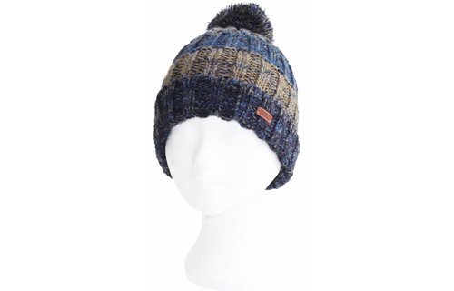 Gebreide pompon Muts  -  Blauw/Kaki