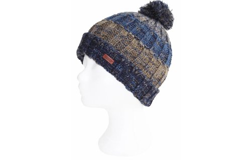 Gebreide pompon Muts  -  Blauw/Kaki