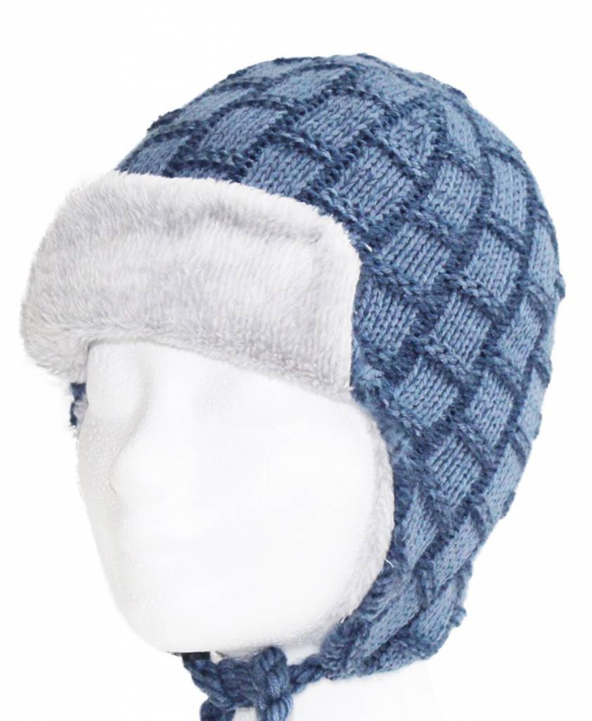 Kids pilotenmuts zachte fur - Blauw/grijs