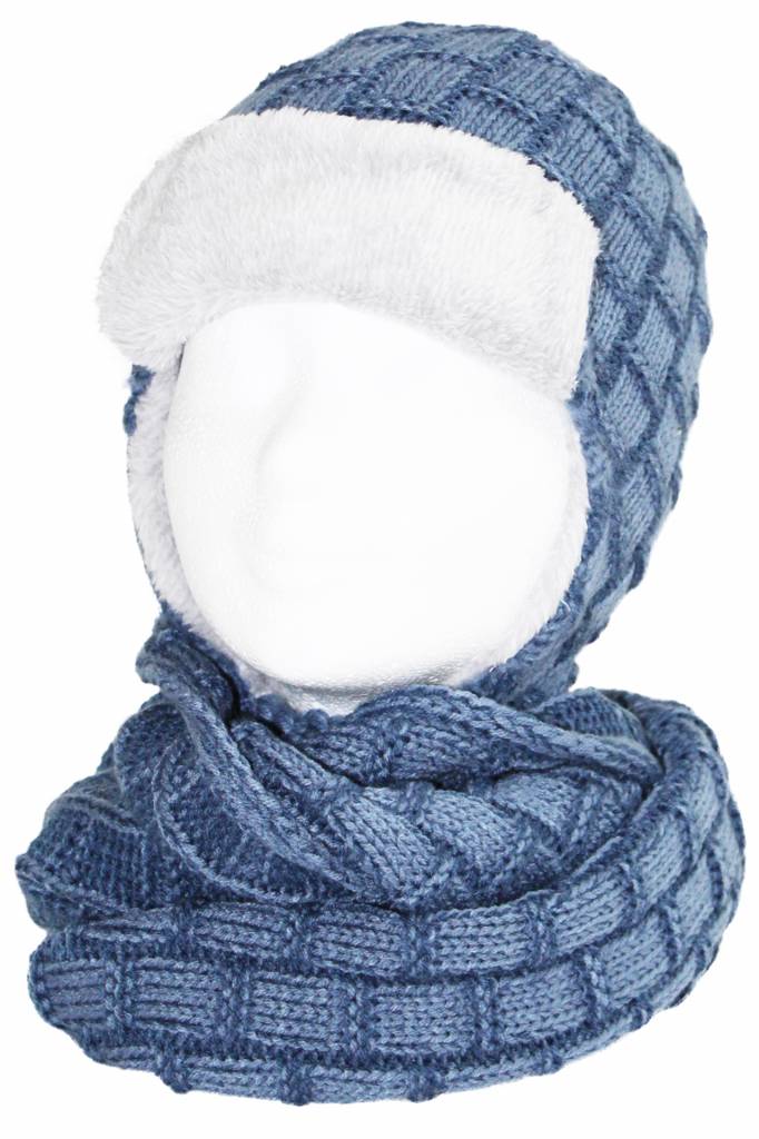 Kids pilotenmuts zachte fur - Blauw/grijs