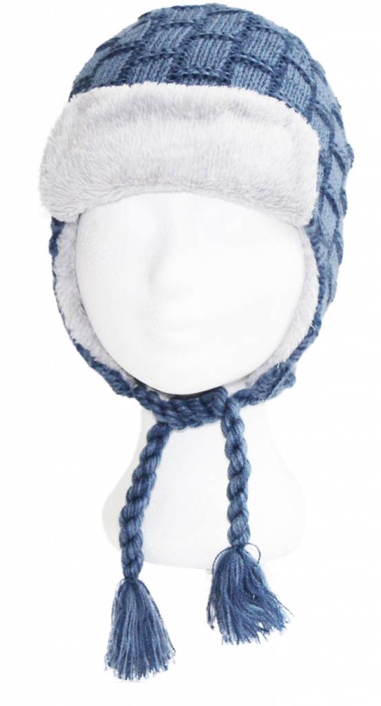 Kids pilotenmuts zachte fur - Blauw/grijs