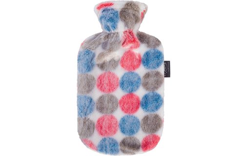 Warmwaterkruik 2 L. zachte velours stippen