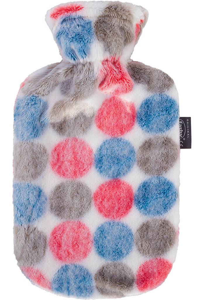 Warmwaterkruik 2 L. zachte velours stippen