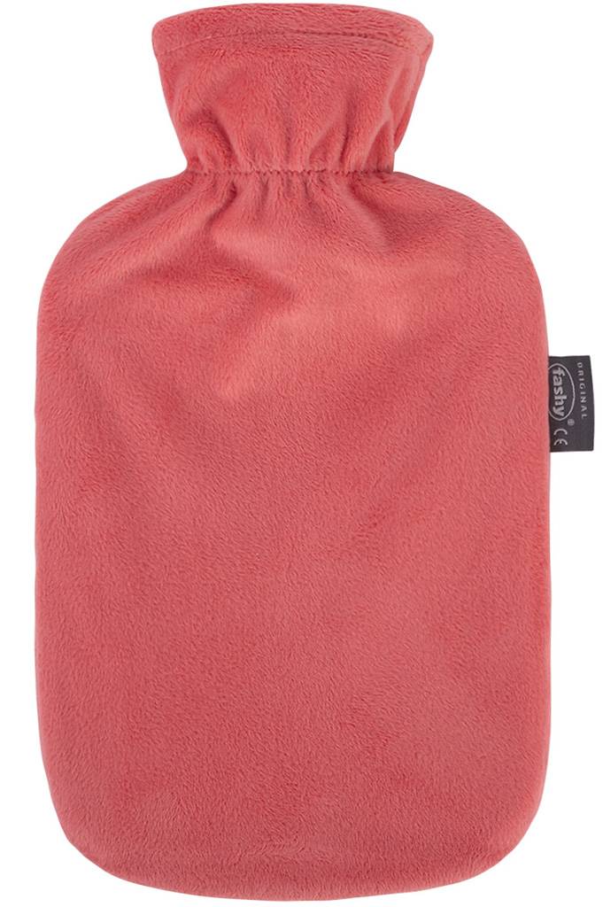 Warmwaterkruik 2 L. zachte velours Koraalrood