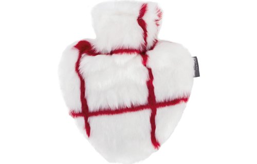 Warmwaterkruik Hartvorm 0,7 L.   Imitatiebont - wit/rood