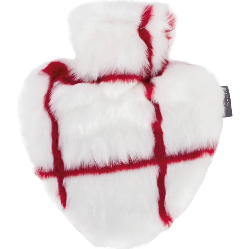 Warmwaterkruik Hartvorm 0,7 L.   Imitatiebont - wit/rood