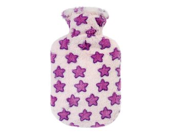 Warmwaterkruik 0,8 L.  Fleece hoes - paarse sterren
