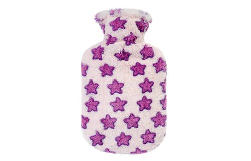 Warmwaterkruik 0,8 L.  Fleece hoes - paarse sterren