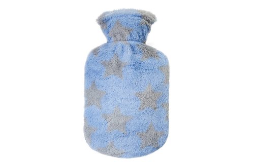 Warmwaterkruik 0,8 L.  Fleece hoes Blauw - grijze  sterren