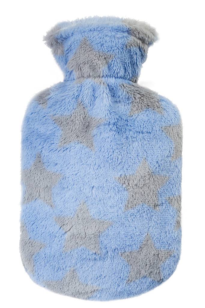 Warmwaterkruik 0,8 L.  Fleece hoes Blauw - grijze  sterren Warmwaterkruik 0,8 L.  Fleece hoes Blauw - grijze  sterren