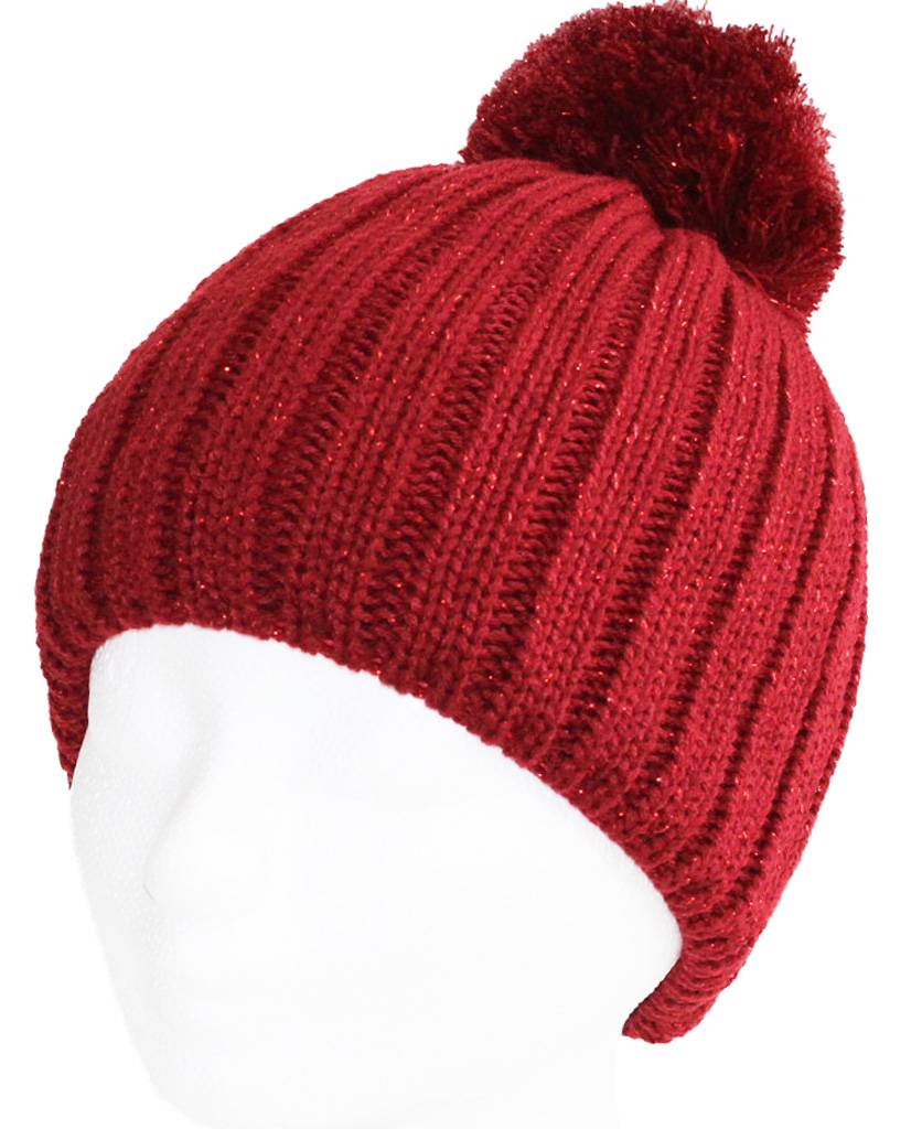 Gebreide Pomponmuts Lurex   verschillende kleuren Gebreide Pomponmuts Lurex   verschillende kleuren