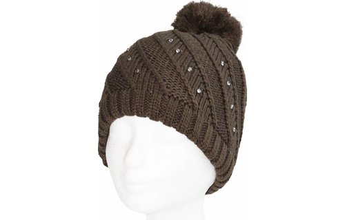 Dames Muts pompon met strass steentjes