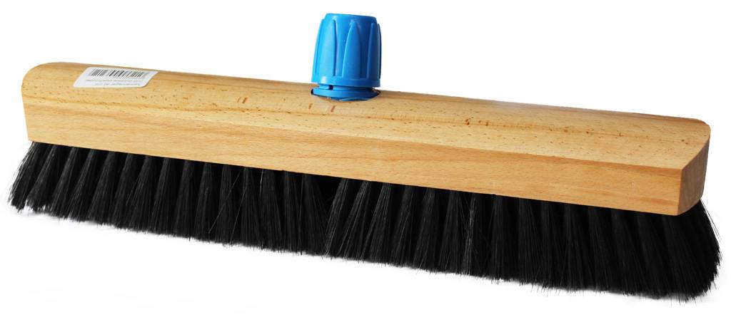 Kamerveger 40 cm. gelakt hout met steelhouder - Zwart gemengd haar