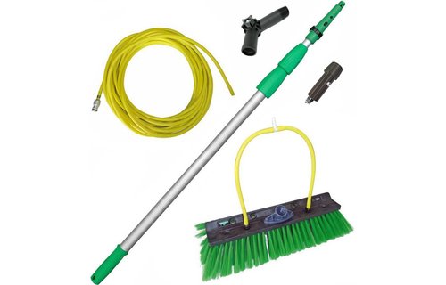 Telescoopsteel  3,75 m  + borstel  + knie + waterslang