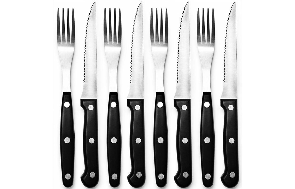 Steakmes met vork Tasters - 8 stuks Steakmes met vork Tasters - 8 stuks