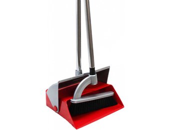 Vuilblik opklapbaar met borstel op steel  - Rood / Grijs
