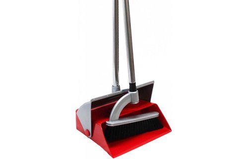 Vuilblik opklapbaar met borstel op steel  - Rood / Grijs